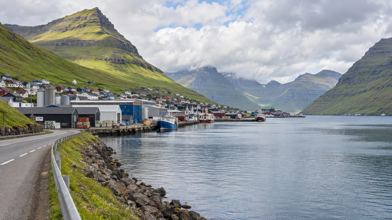 Ánir quay and fjord road near Klaksvík