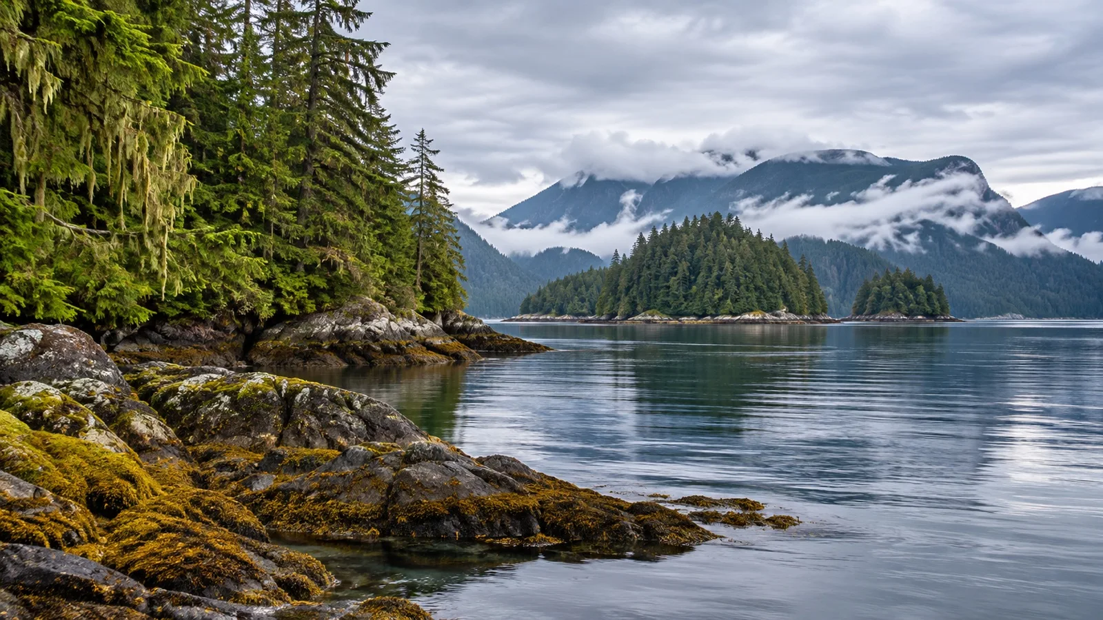Temperate rainforest and tidal shore on Annette Island
