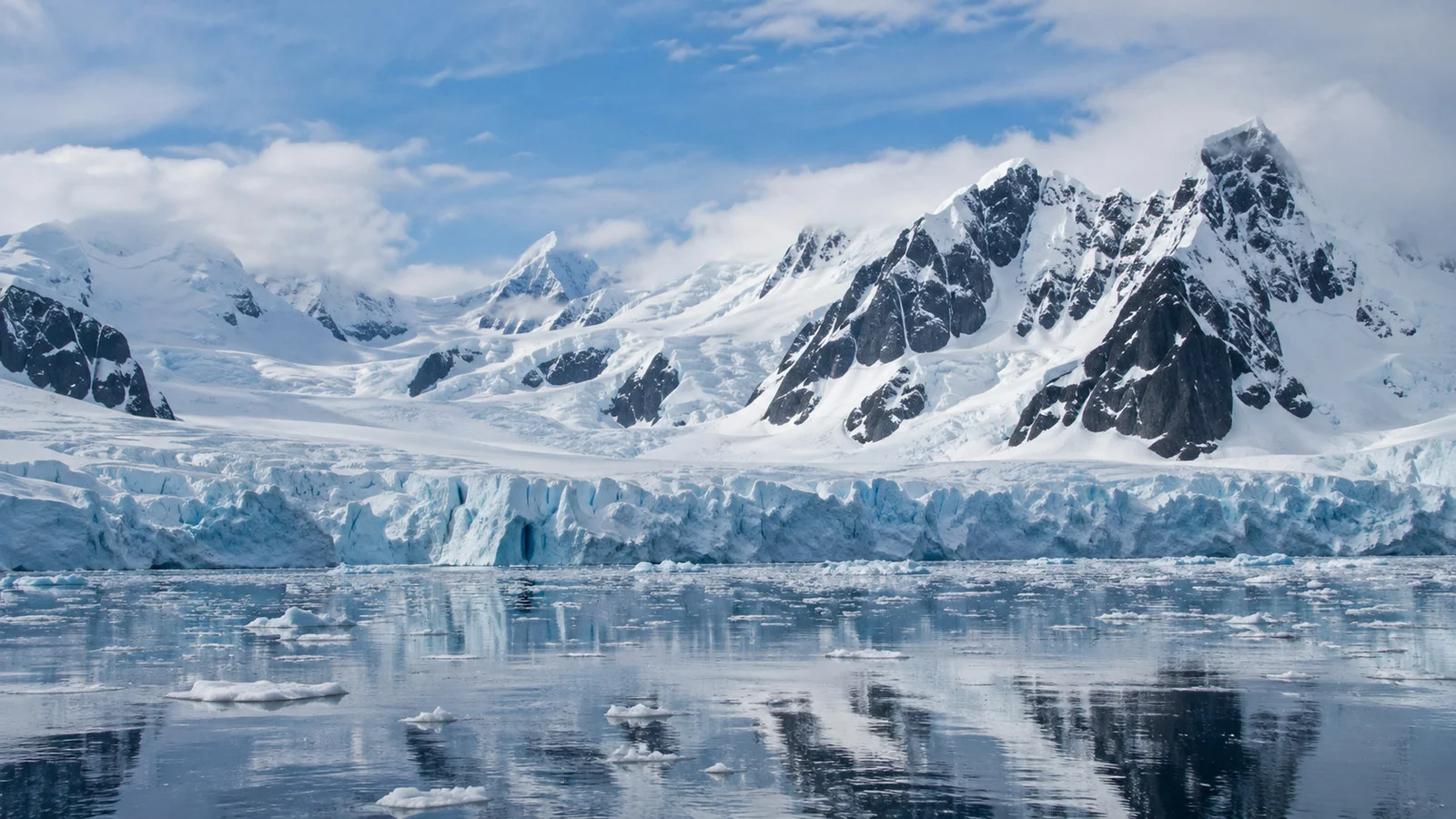 Antarctic glacier and mountain panorama