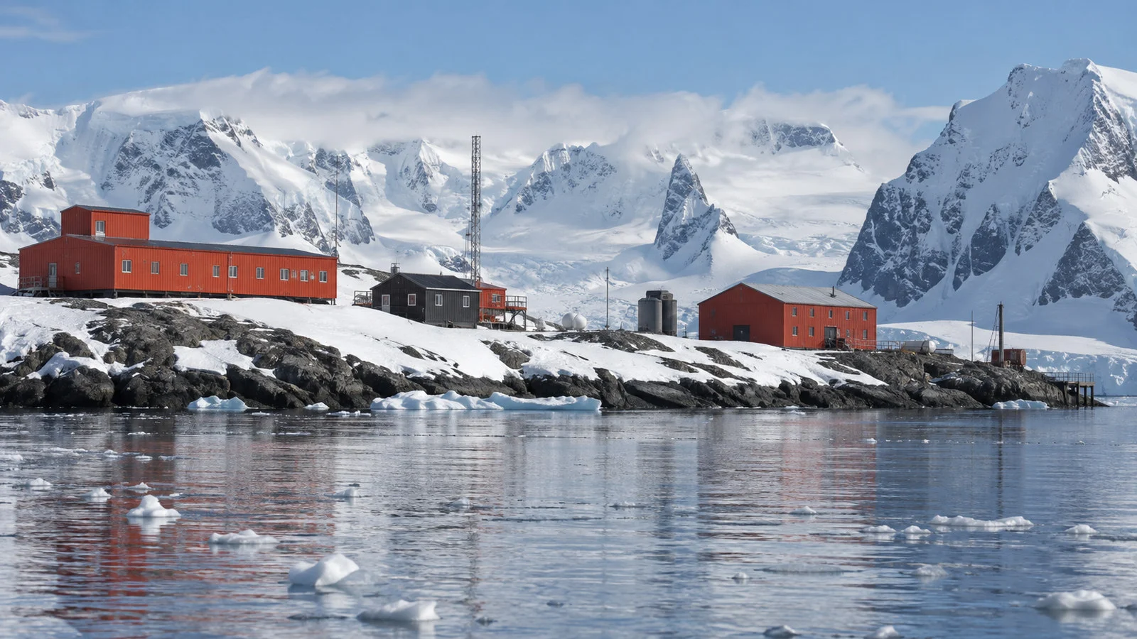 Research station buildings on Antarctic coast