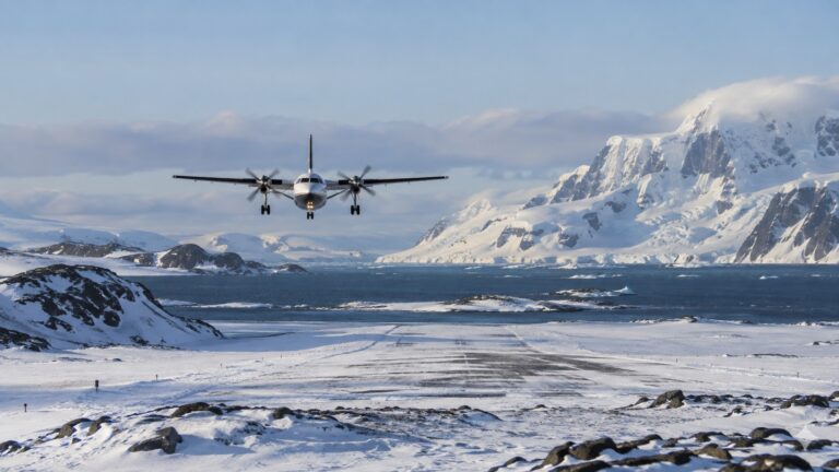 Aircraft flying to King George Island Antarctica