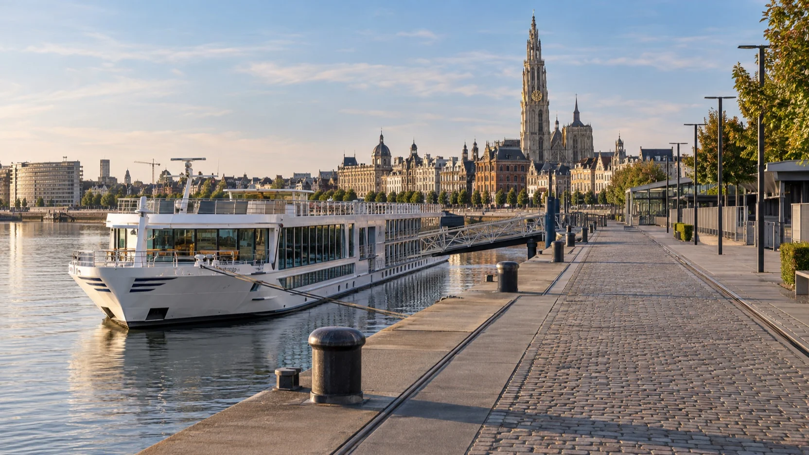 River cruise ship at Antwerp's central Scheldt quay