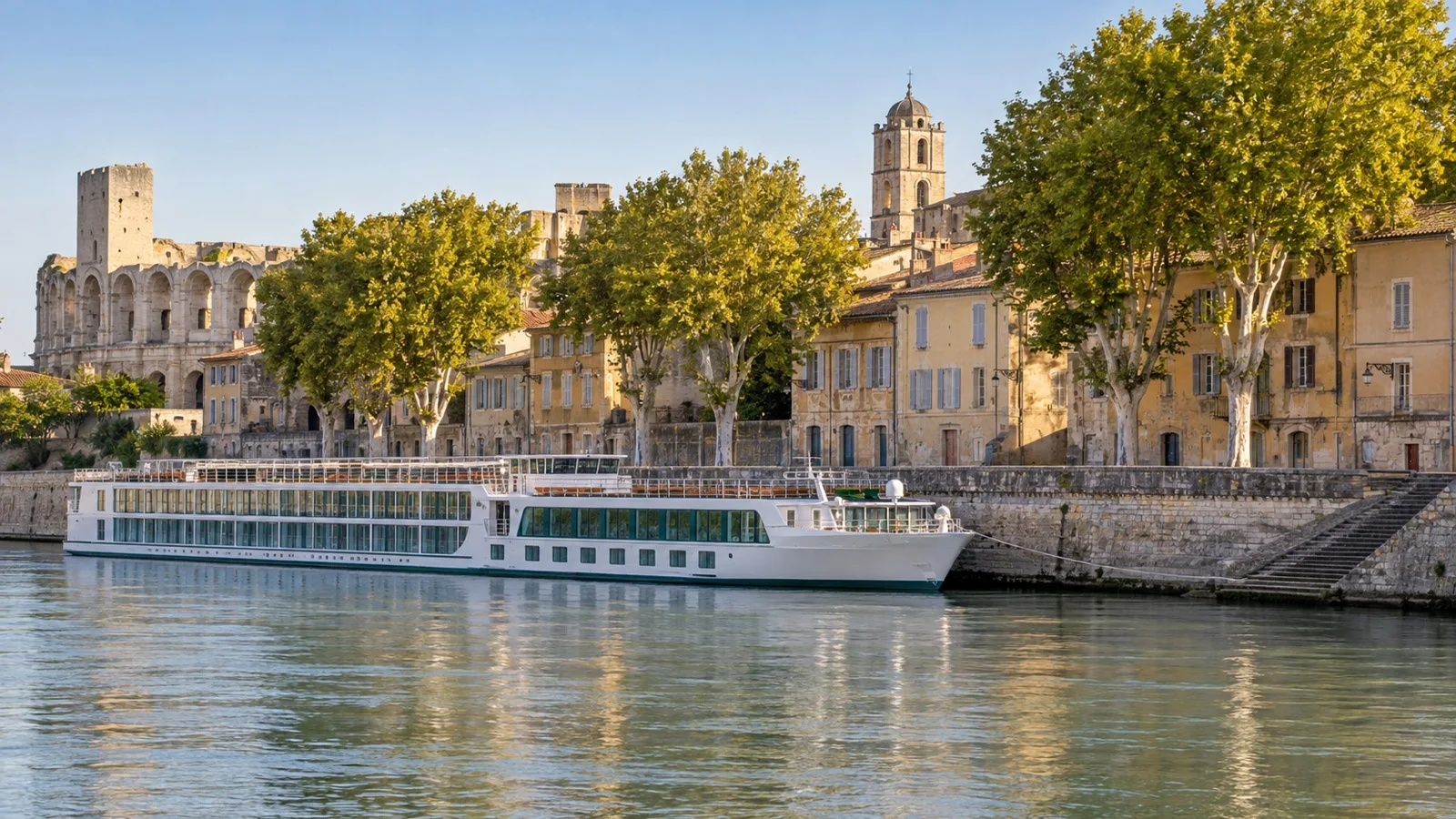 River cruise ship at Arles Rhône waterfront