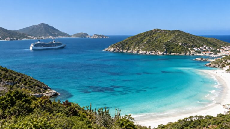 Cruise ship offshore from Arraial do Cabo’s turquoise bays