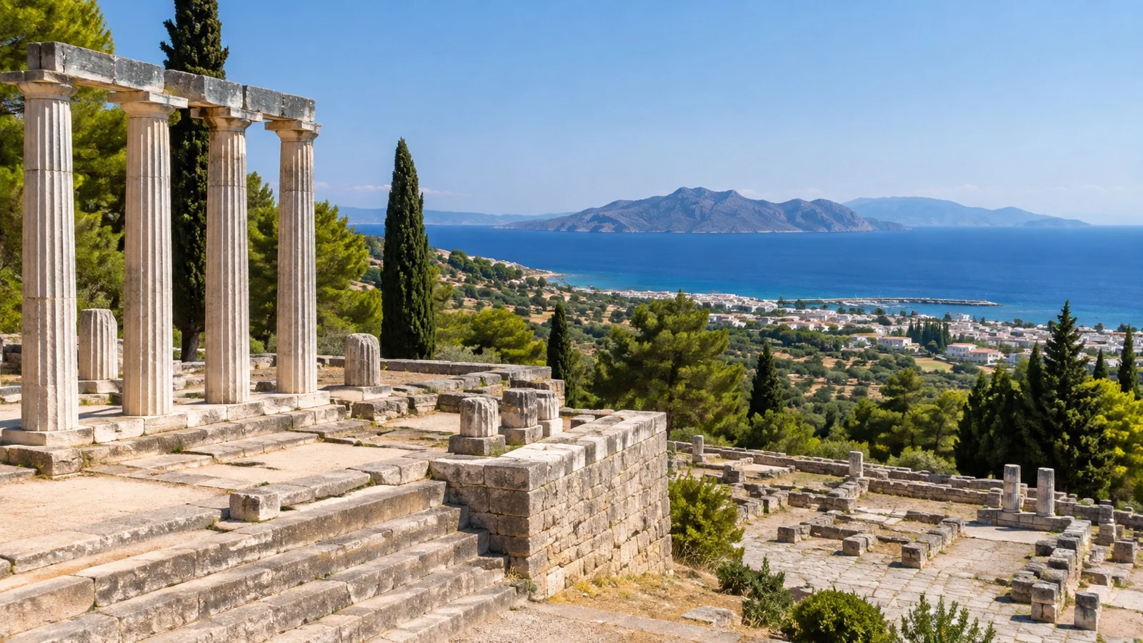 Terraced ancient sanctuary and columns at the Asklepieion of Kos