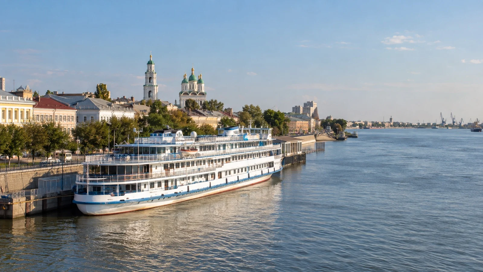 River cruise ship at Astrakhan on the Volga River