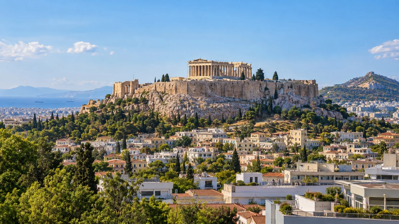The Acropolis and Parthenon rising above Athens on a clear day