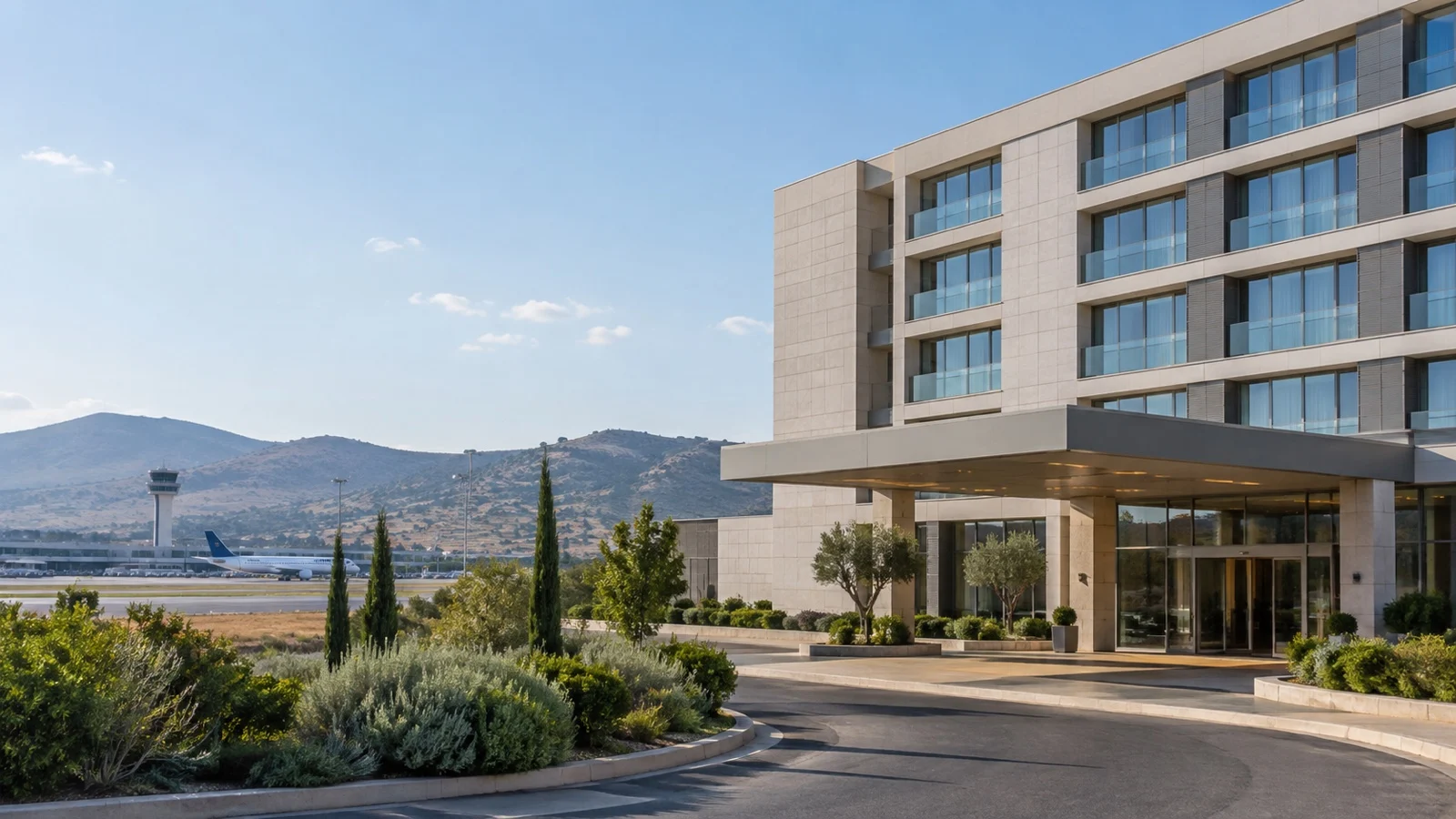 Modern hotel district near Athens International Airport