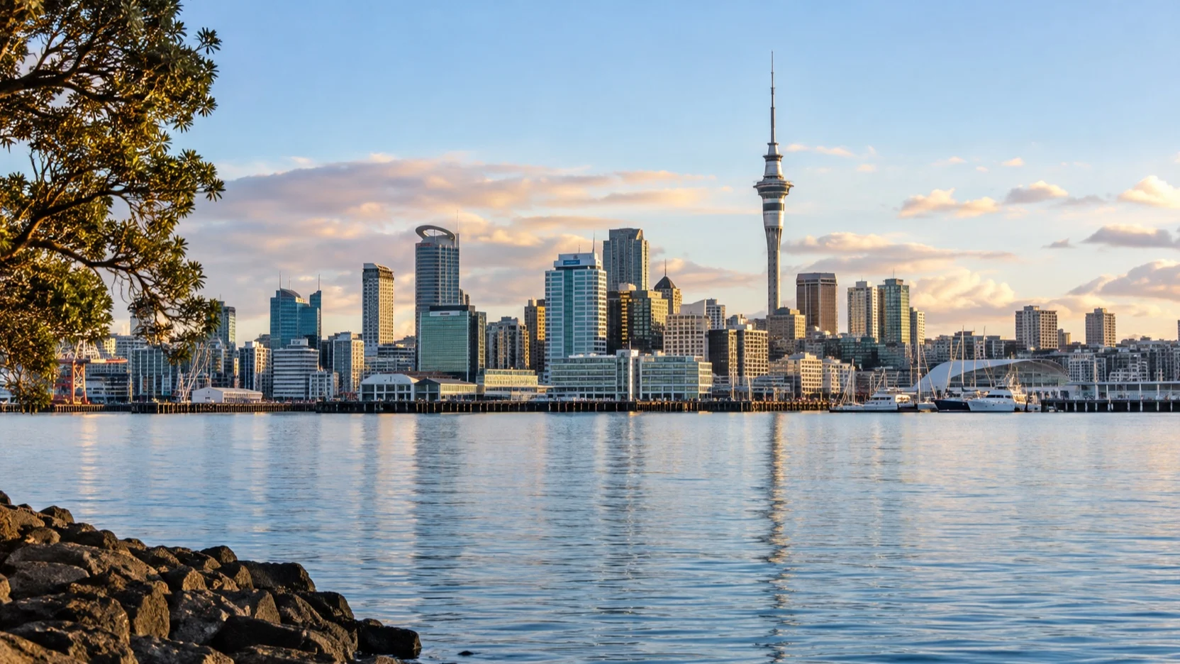Auckland Sky Tower above the city waterfront