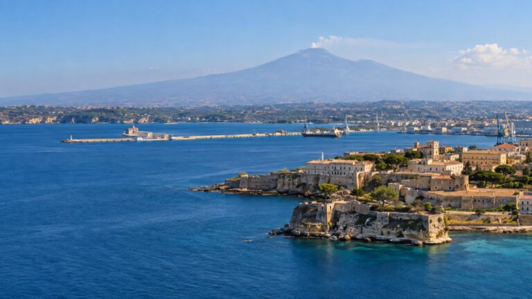 Augusta Bay cruise port on the coast of Sicily