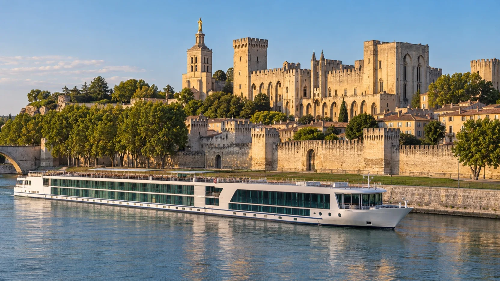 River cruise ship on the Rhône below Avignon's Palais des Papes
