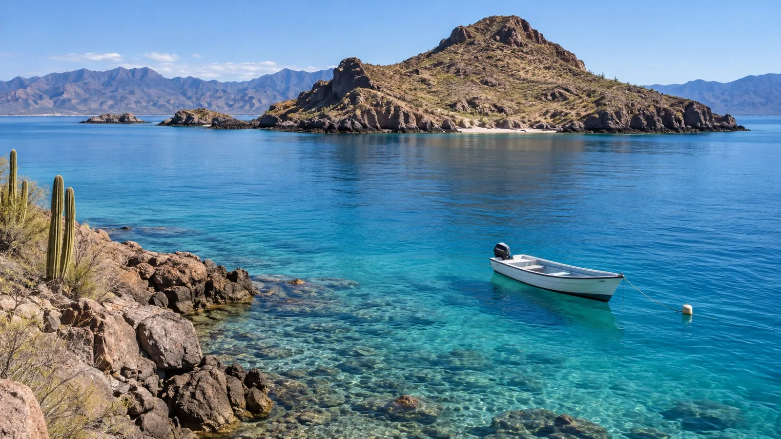 Desert island and clear water in Bahía de Loreto National Park