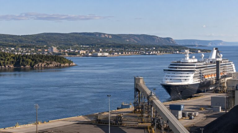 Cruise ship at Baie-Comeau port on the Saint Lawrence