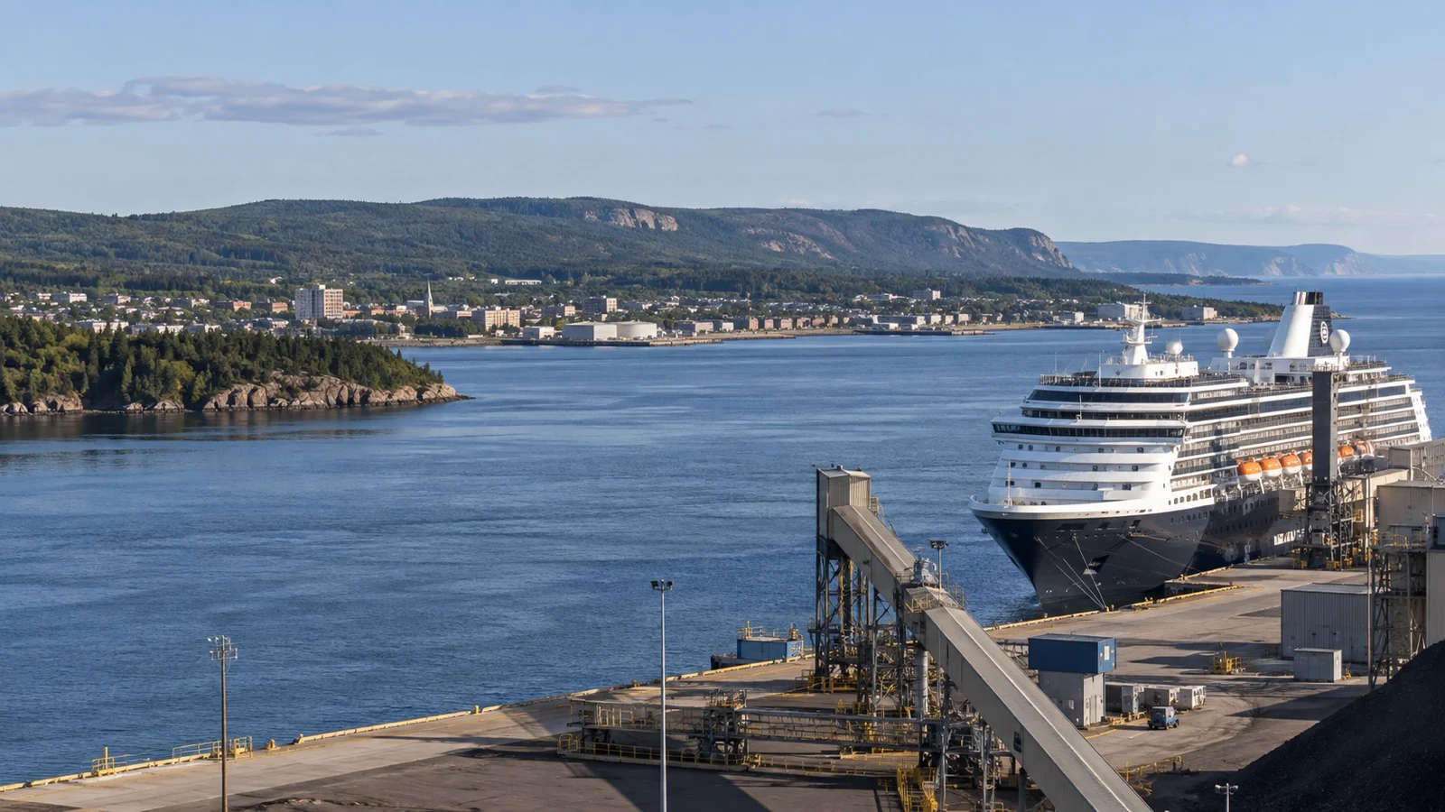 Cruise ship at Baie-Comeau port on the Saint Lawrence