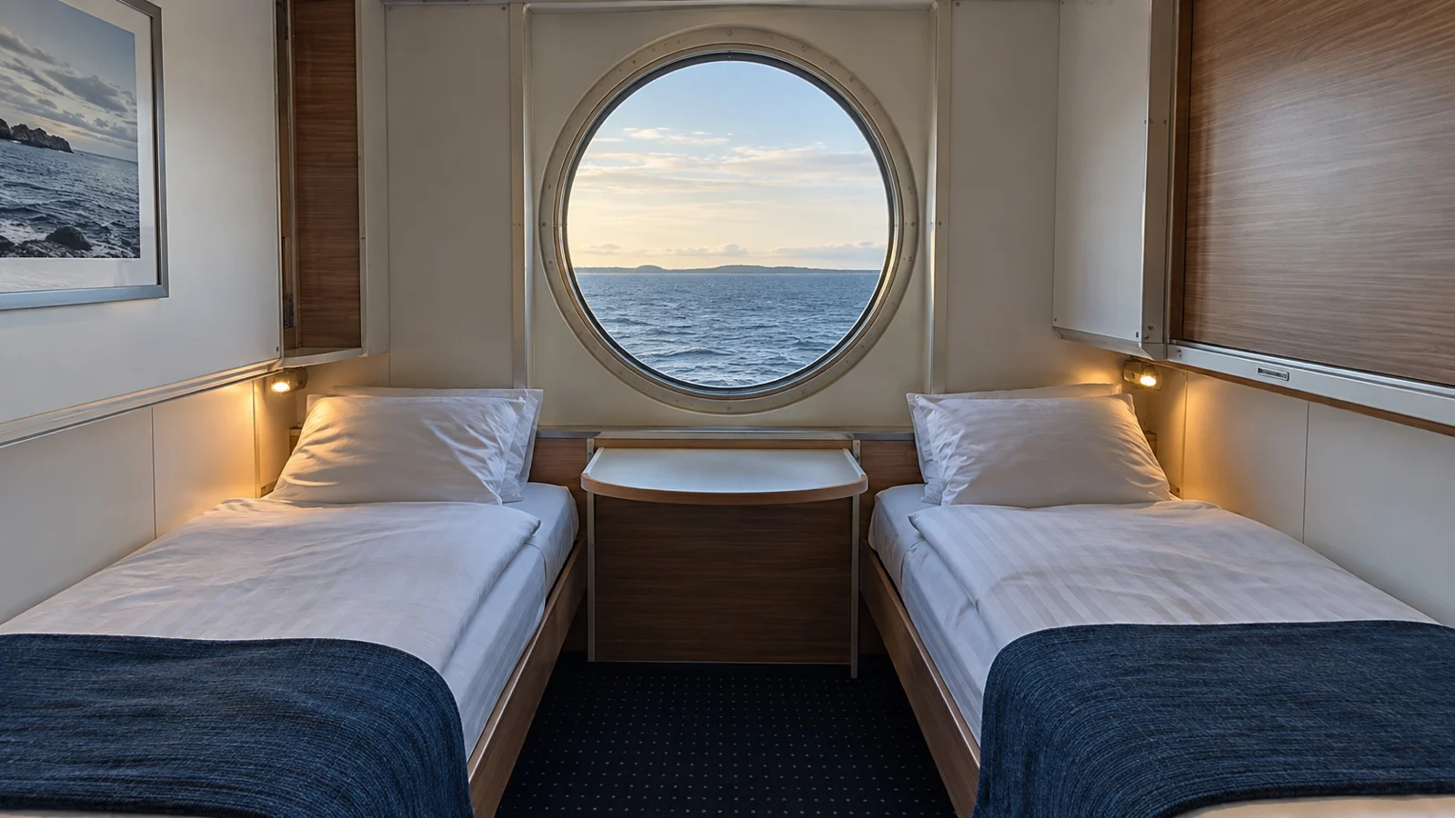 Compact private cabin aboard a Baltic overnight ferry
