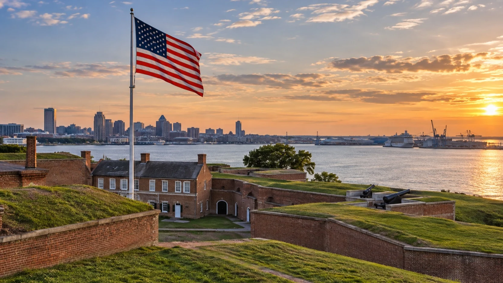 Fort McHenry ramparts overlooking Baltimore Harbor