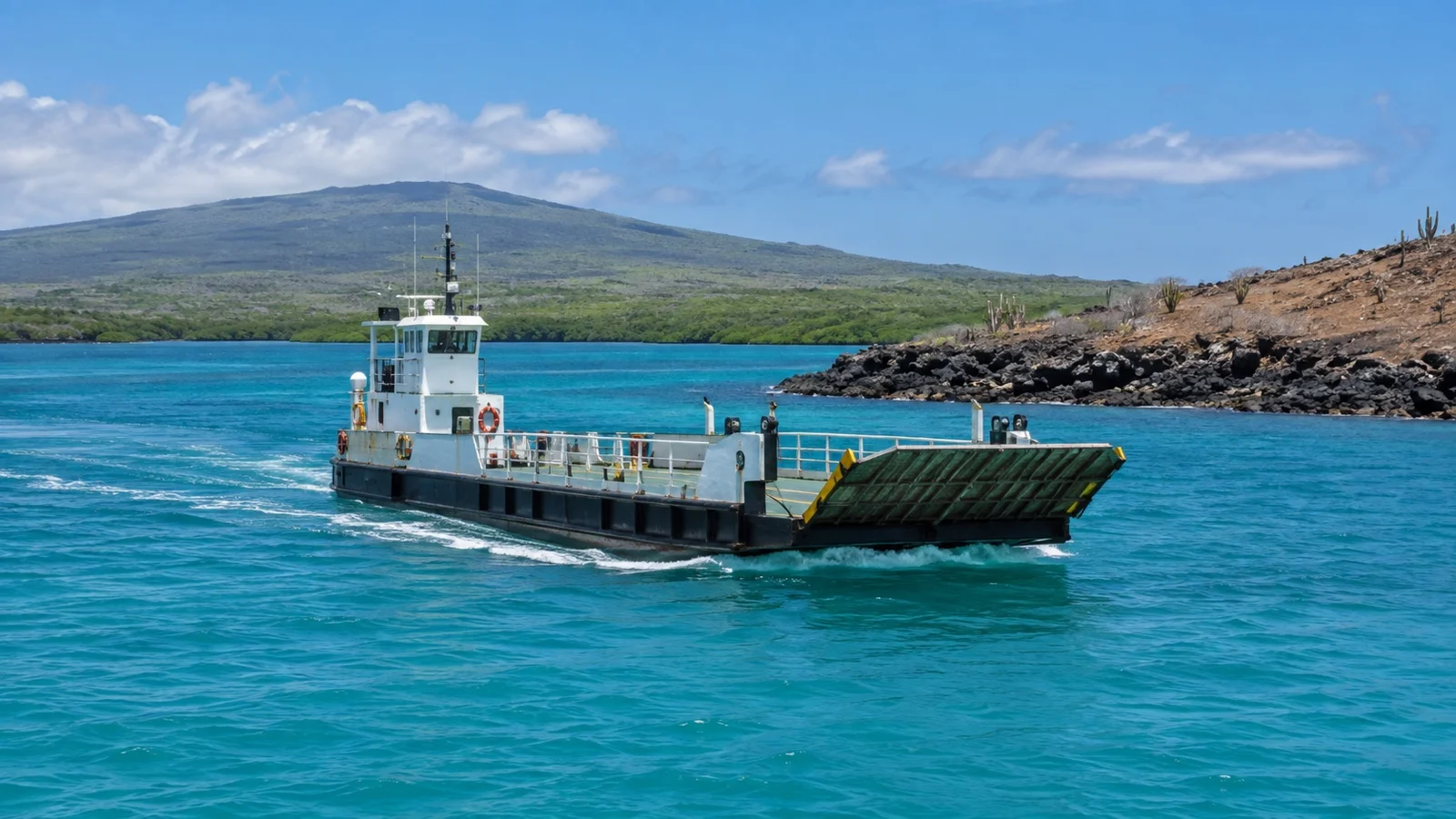 Ferry crossing Itabaca Channel between Baltra and Santa Cruz