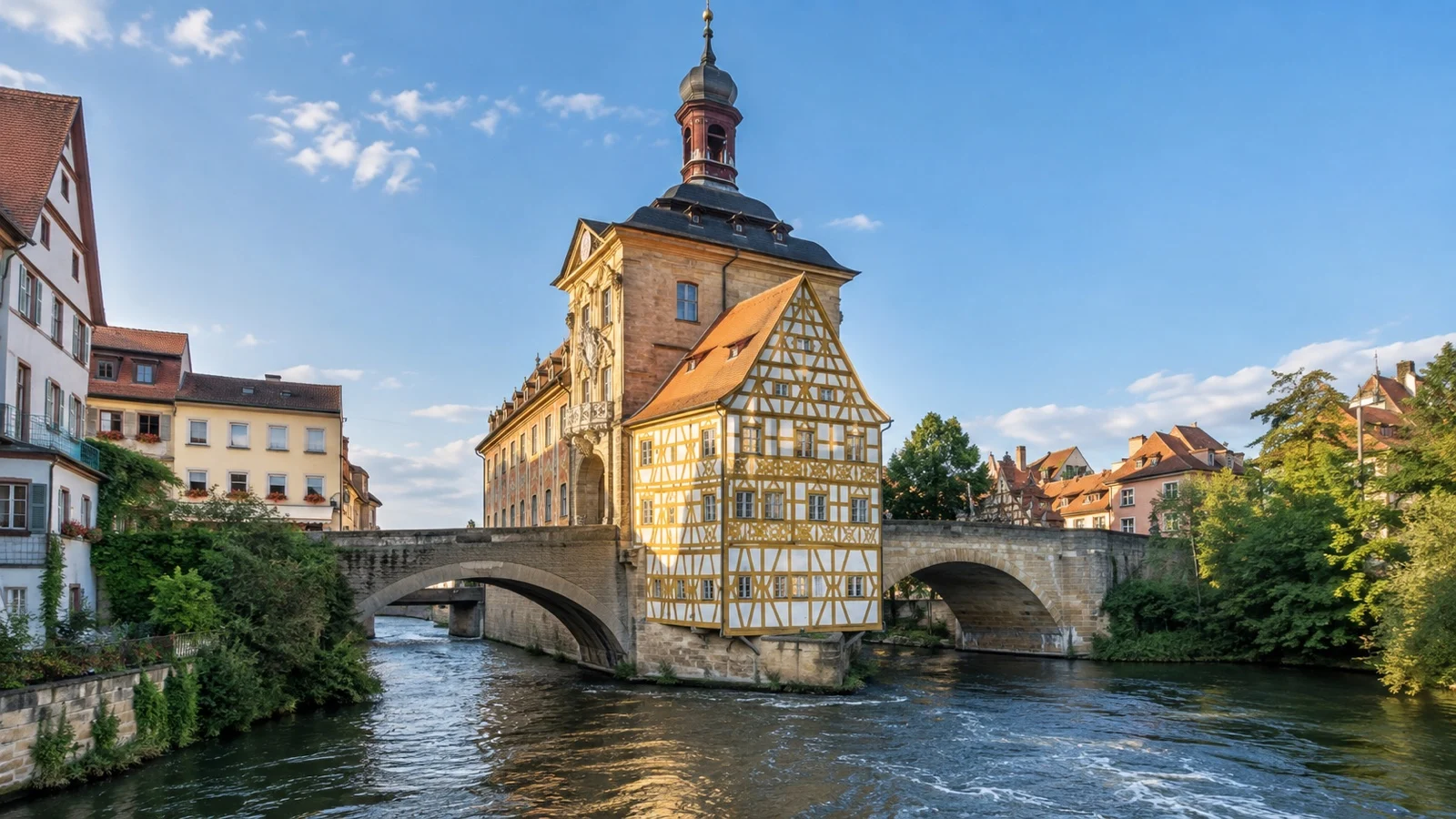 Bamberg old town near river cruise berth