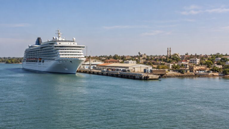 Cruise ship docked in Banjul harbor in The Gambia