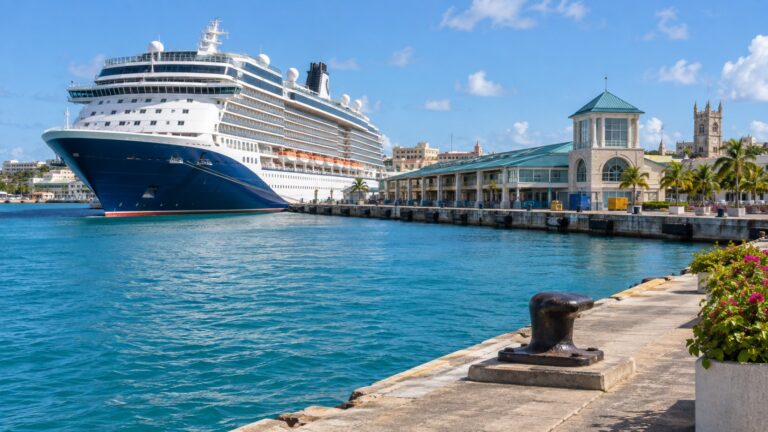 Cruise ship docked beside the Bridgetown cruise terminal in Barbados