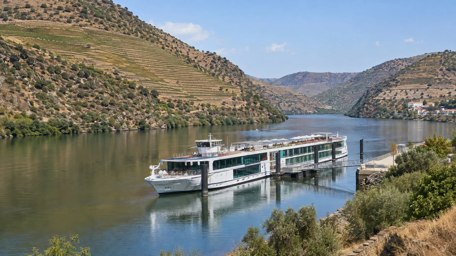 River cruise ship at Barca d'Alva in Douro valley
