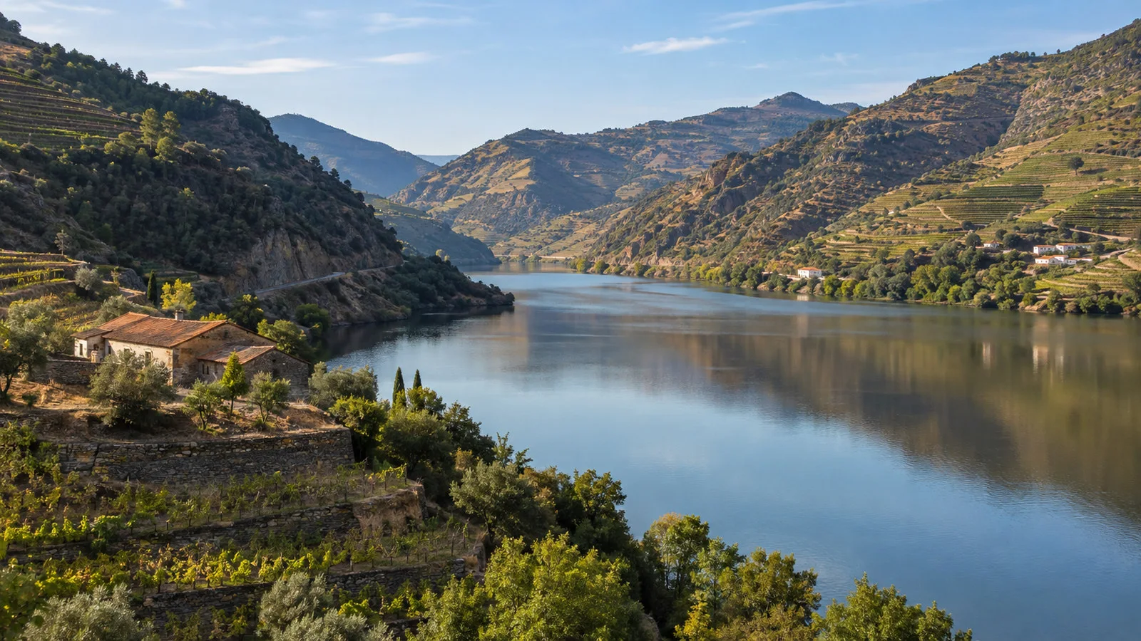 Quiet Douro River border landscape between Portugal and Spain