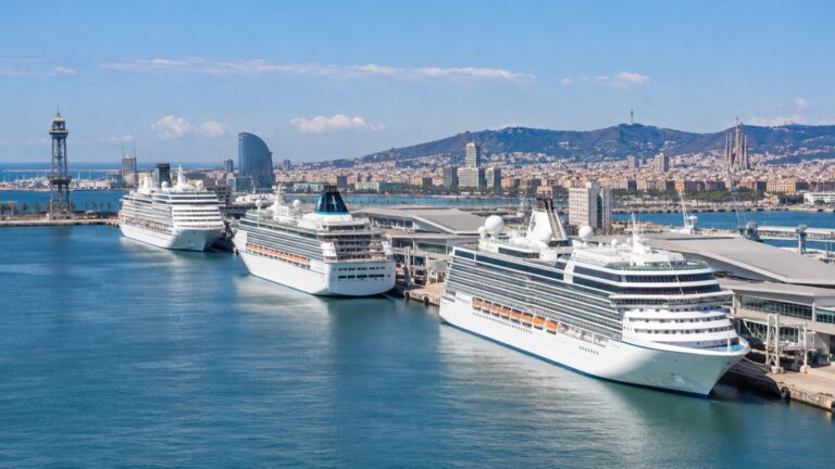 Barcelona cruise terminal piers and ships at Port de Barcelona