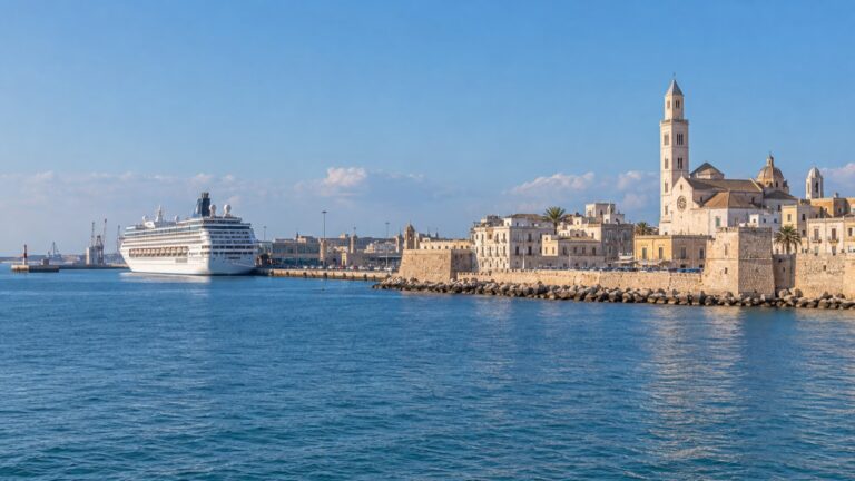 Cruise ship off Bari's old town and Adriatic waterfront