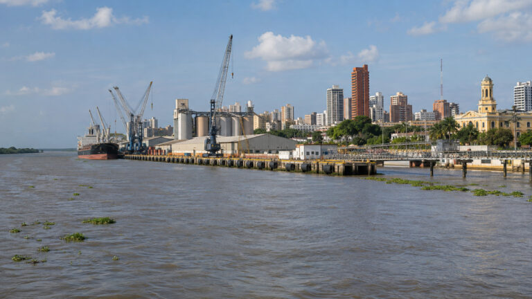 Barranquilla port and riverfront on the Magdalena River