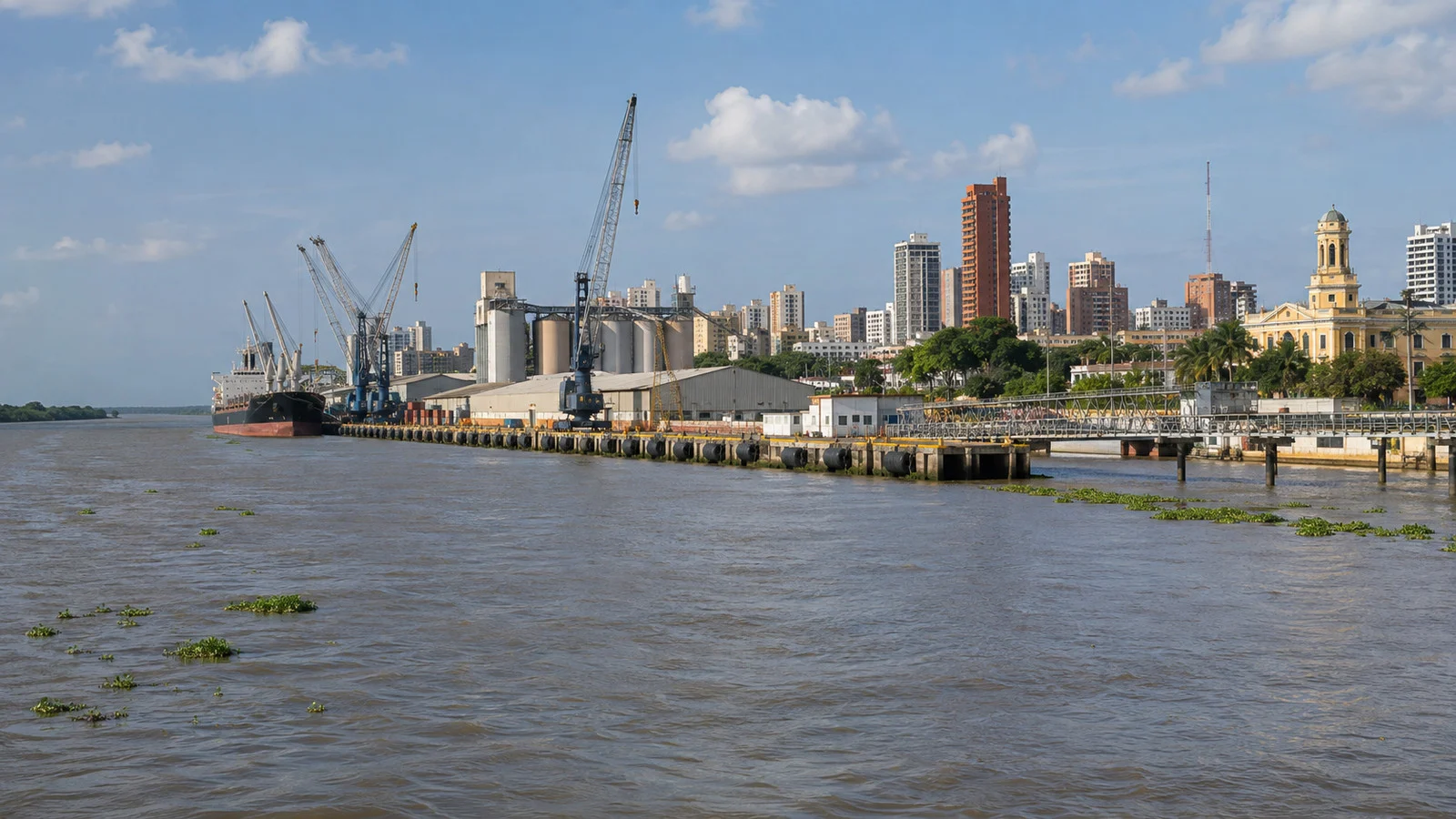 Barranquilla port and riverfront on the Magdalena River