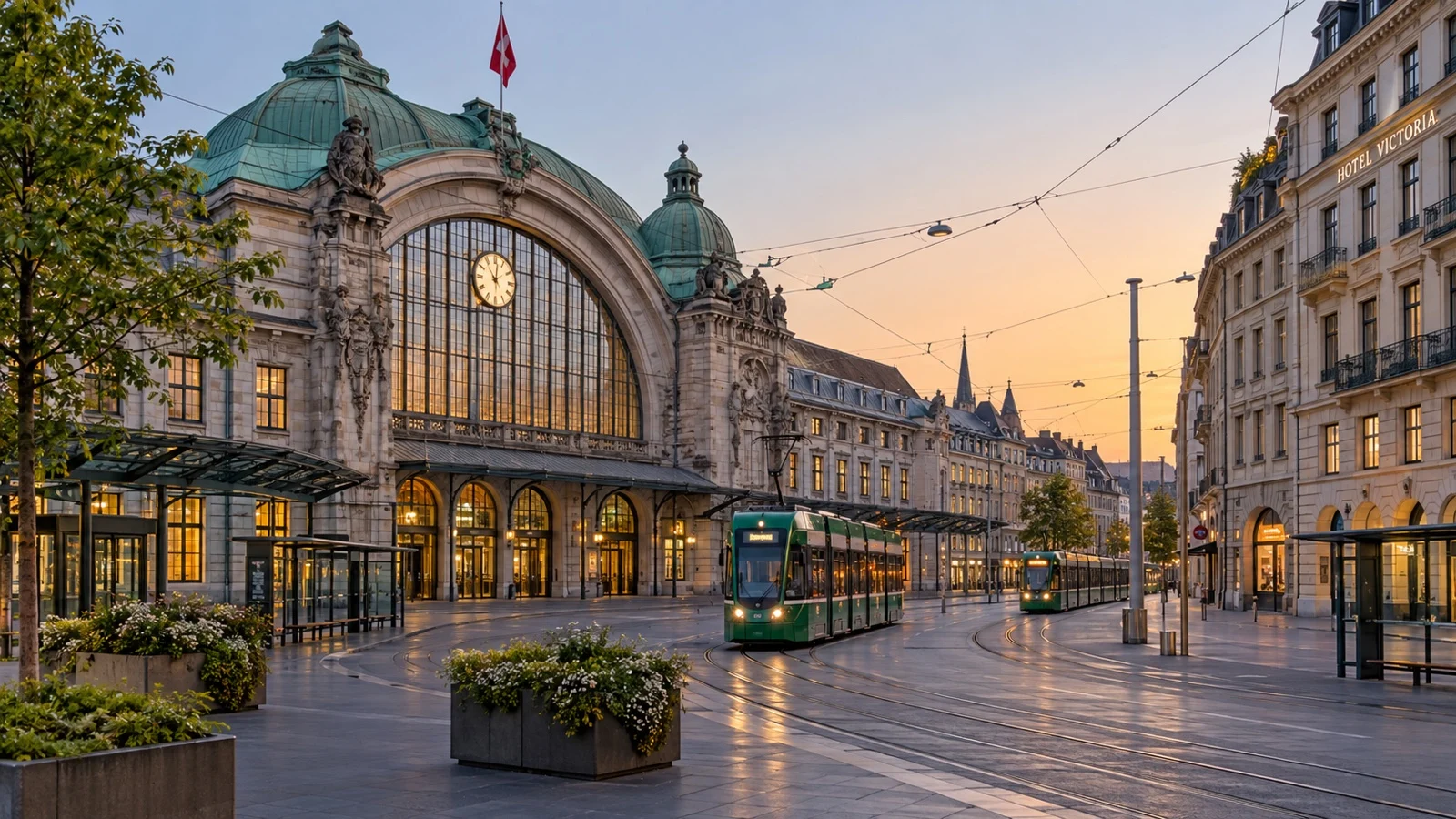 Basel SBB station district for river cruise hotel stays