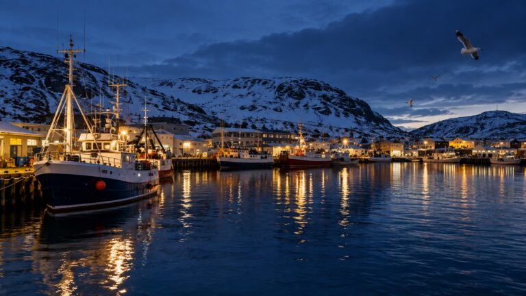 Båtsfjord fishing harbor at night