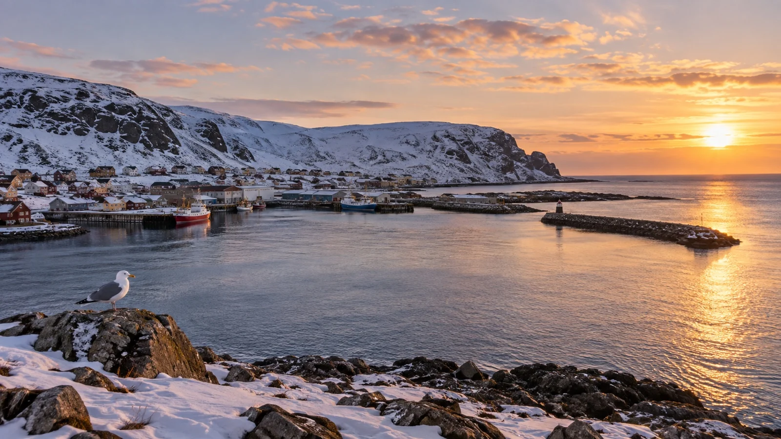 Båtsfjord village and Arctic shoreline