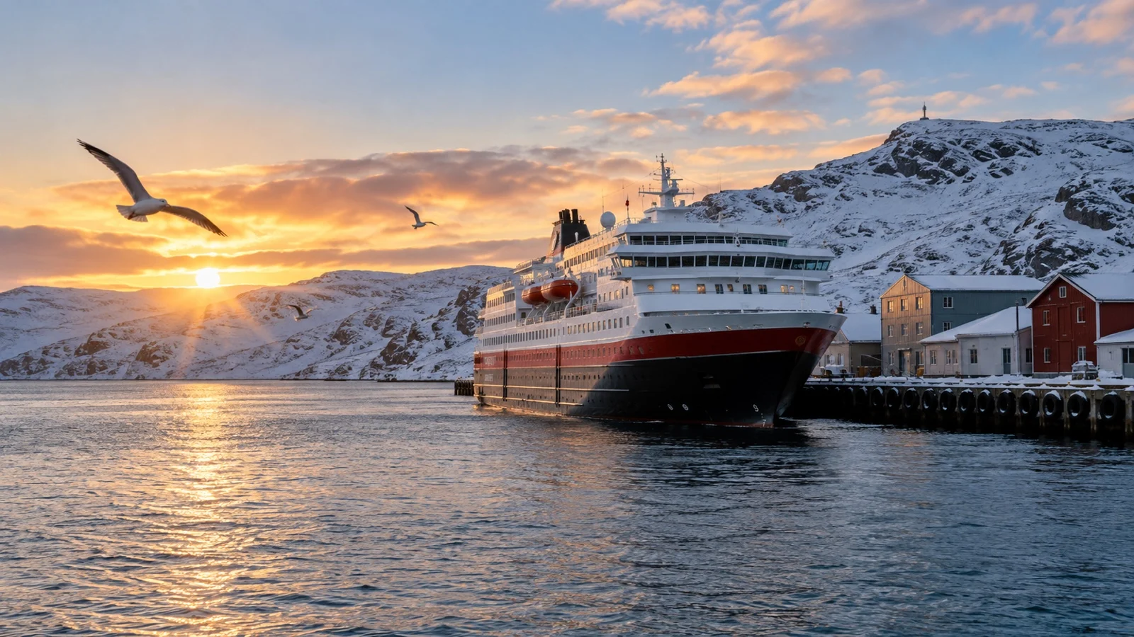 Norwegian coastal express at Båtsfjord quay