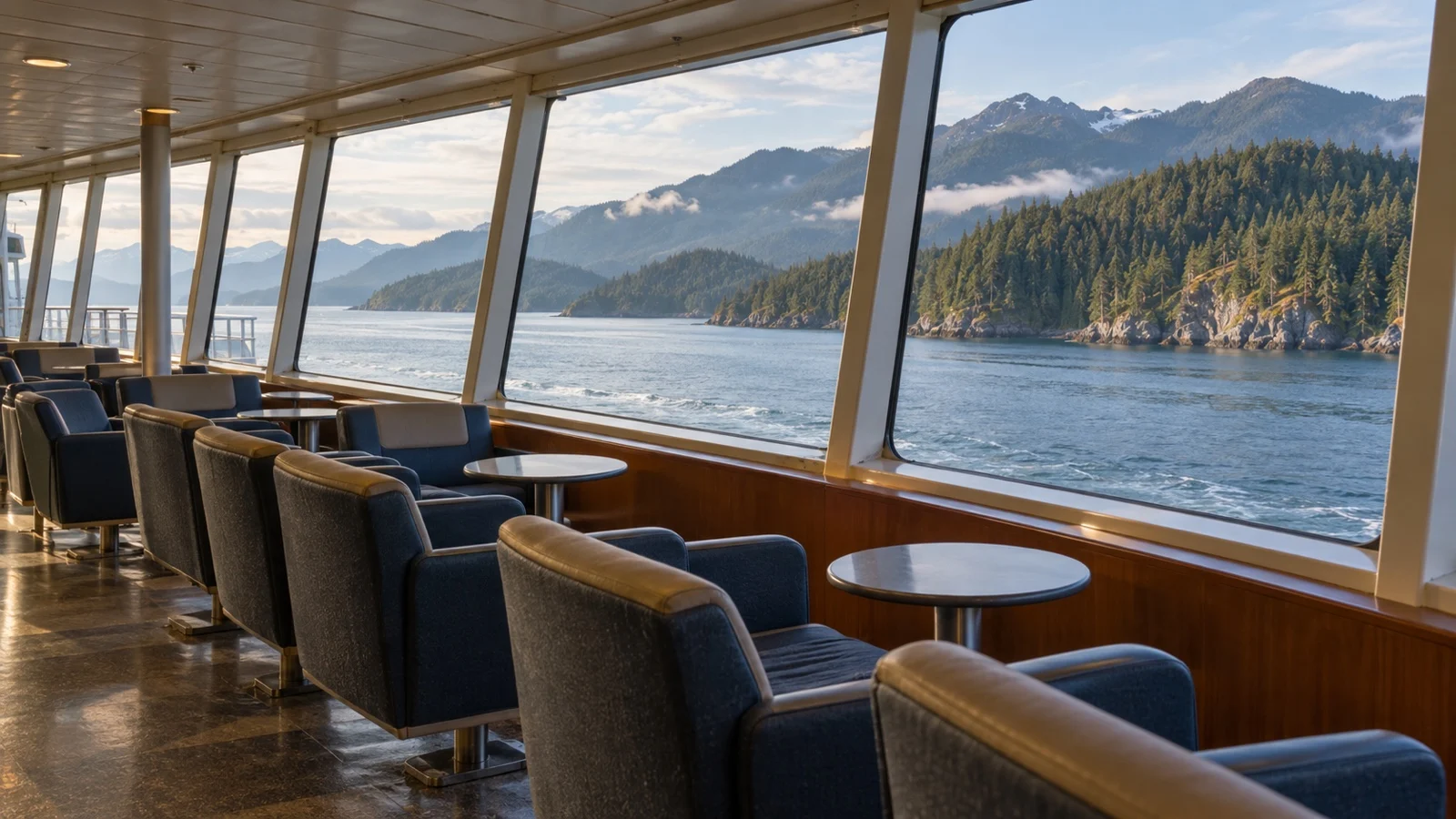 Empty lounge aboard BC Inside Passage ferry