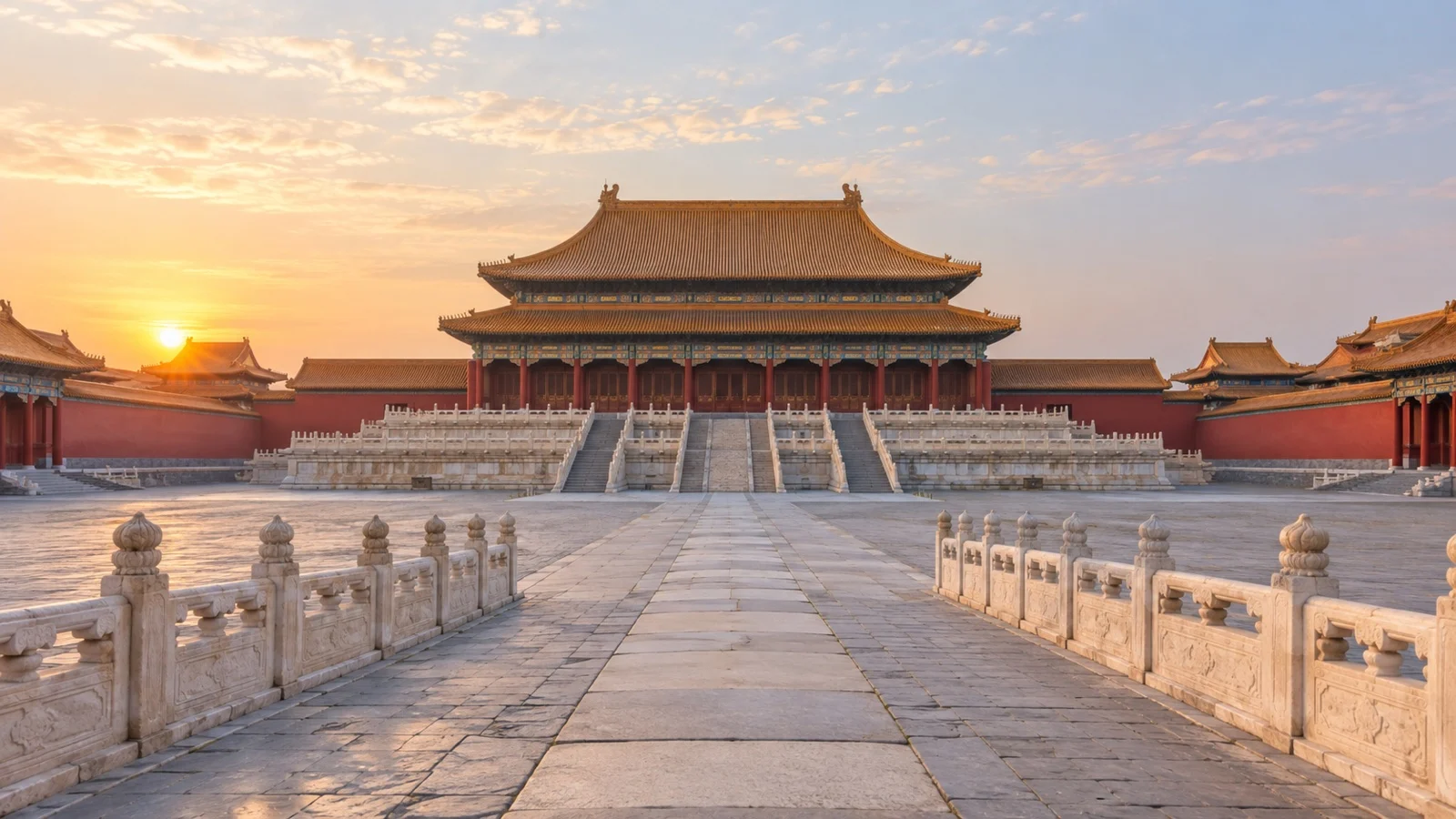 Empty courtyard and historic roofs at Beijing’s Forbidden City