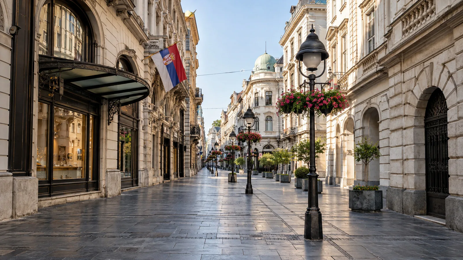 Knez Mihailova pedestrian street without people
