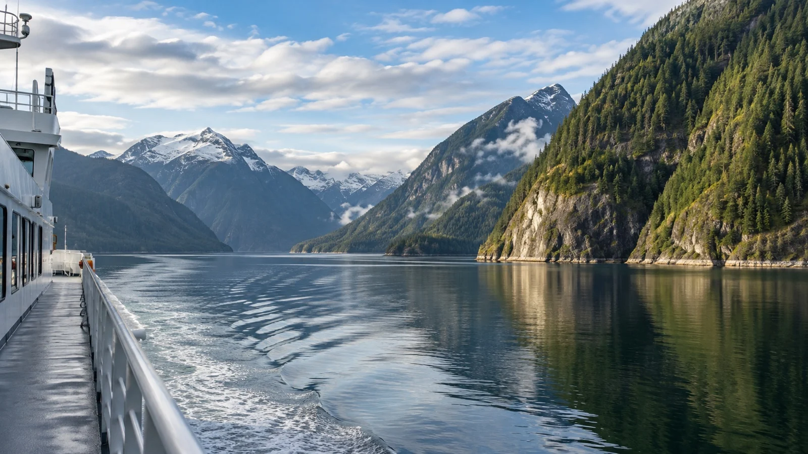 Bella Coola fjord and ferry in British Columbia