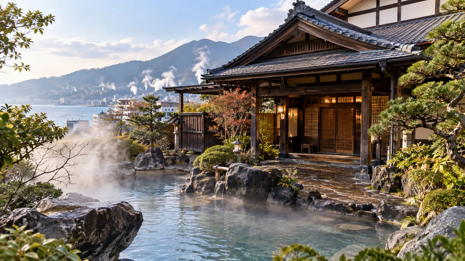 Traditional onsen bathhouse exterior in Beppu