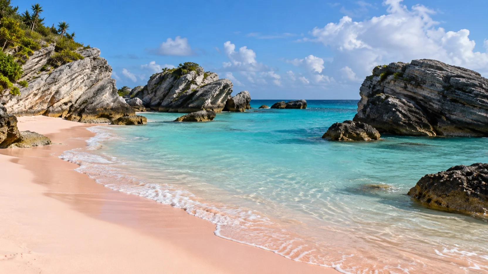 Pink sand and clear water at Bermuda’s Horseshoe Bay