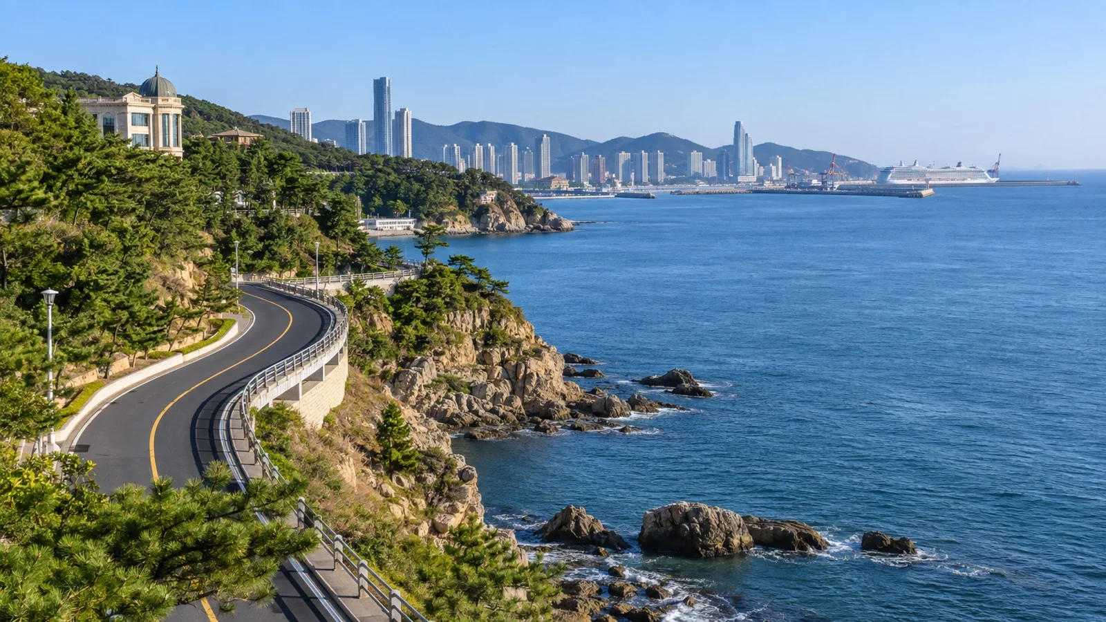 Binhai Road winding above the sea near Dalian