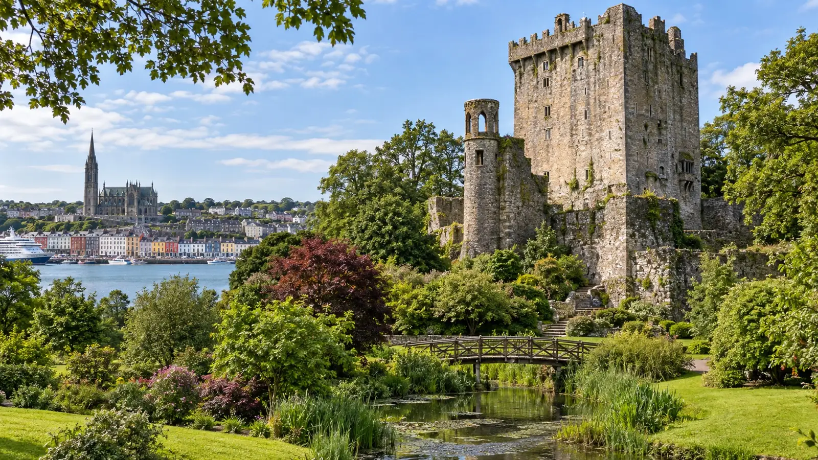 Blarney Castle amid green gardens near Cork