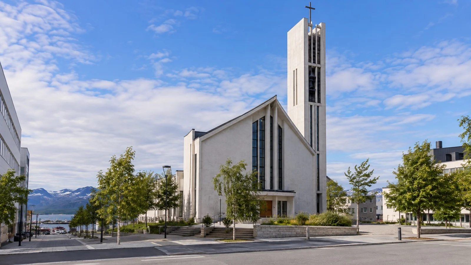 Modern Bodø Cathedral in the rebuilt city