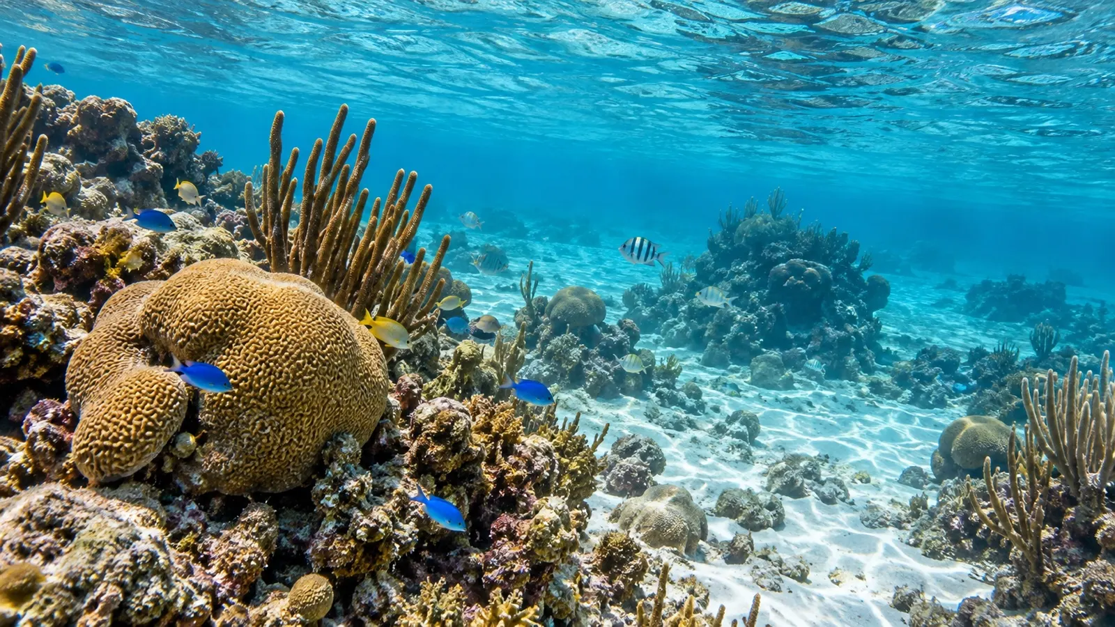 Shallow coral reef and fish in Bonaire