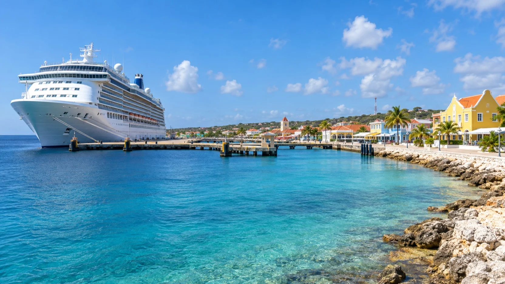 Cruise ship at Kralendijk waterfront on Bonaire