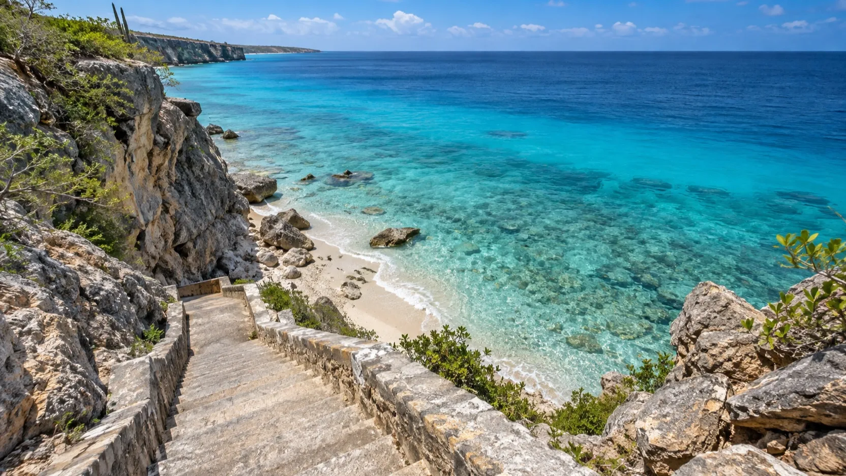 Limestone steps descending to Bonaire’s 1000 Steps cove