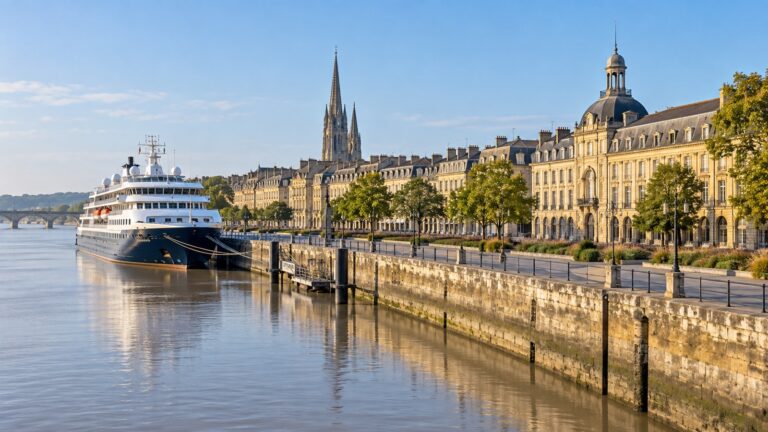 Cruise ship on the Garonne beside Bordeaux’s historic riverfront