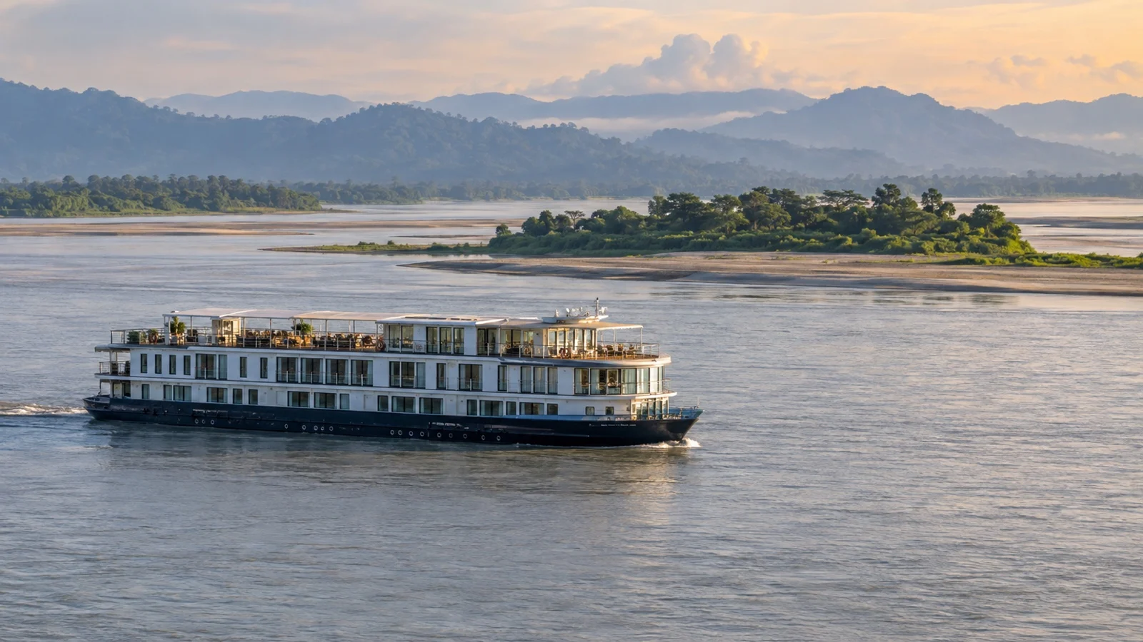 Small cruise vessel on the Brahmaputra in Assam