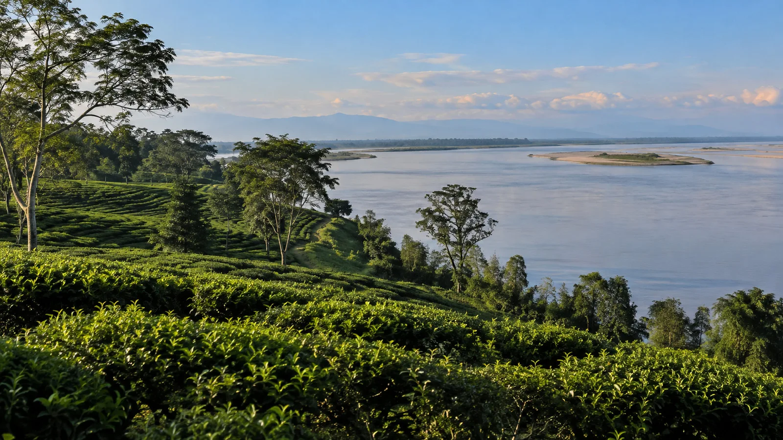 Tea gardens beside the Brahmaputra near Dibrugarh