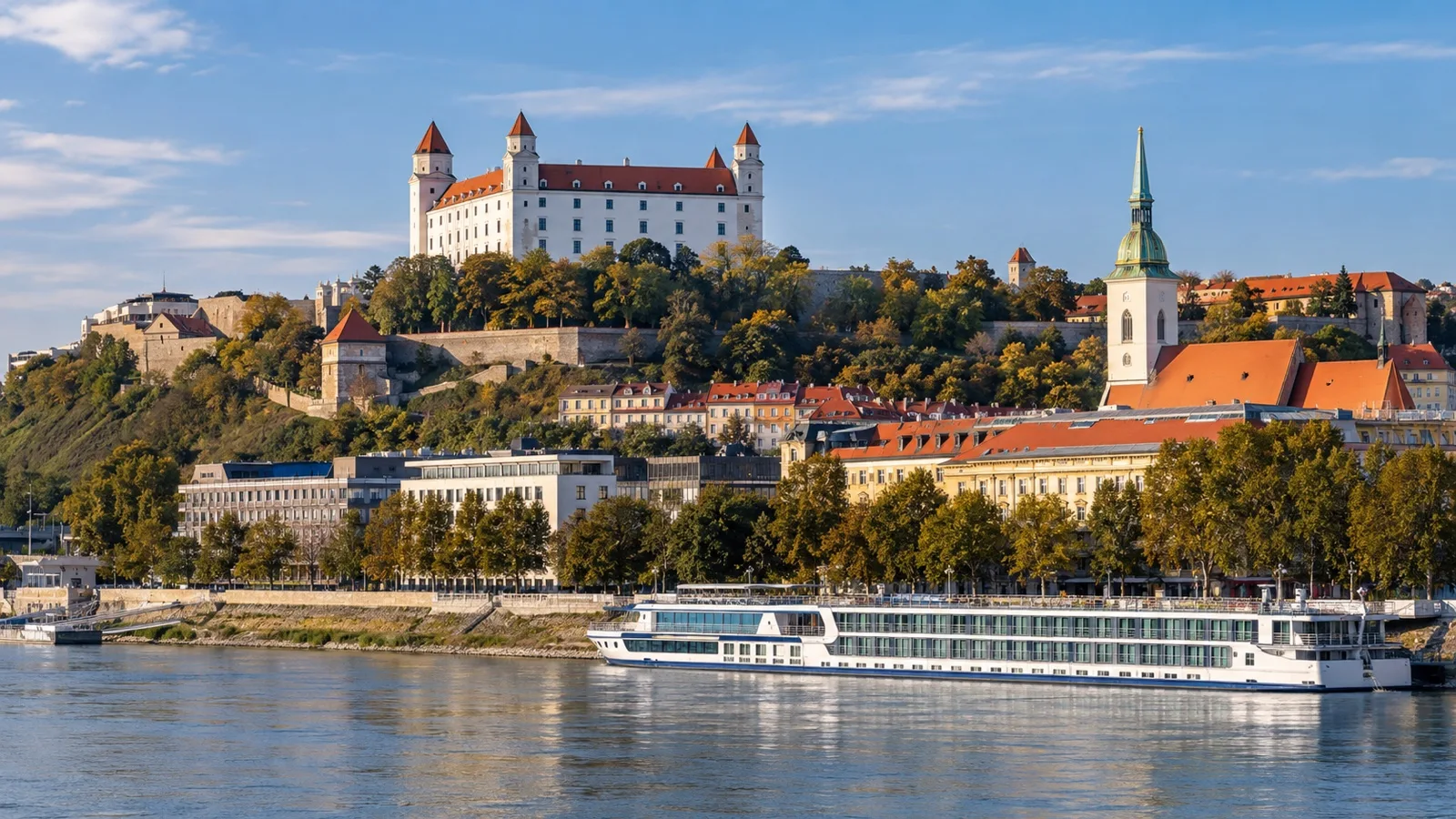 Bratislava Castle above Danube river cruise quay